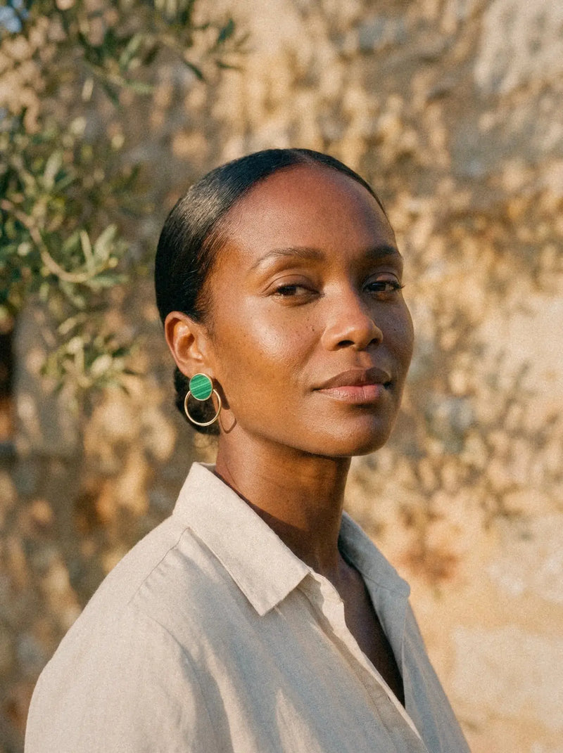 Boucles d'oreilles Aura - Malachite porté