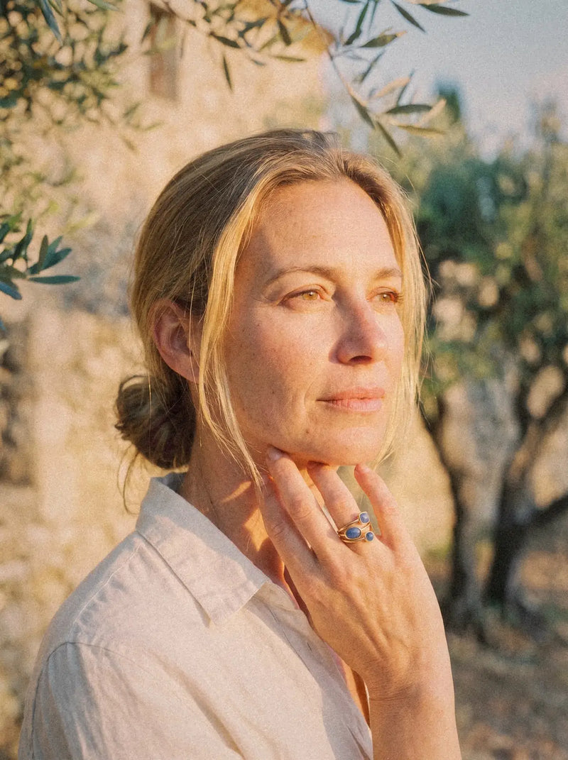 Bague Trio - Aventurine bleue porté