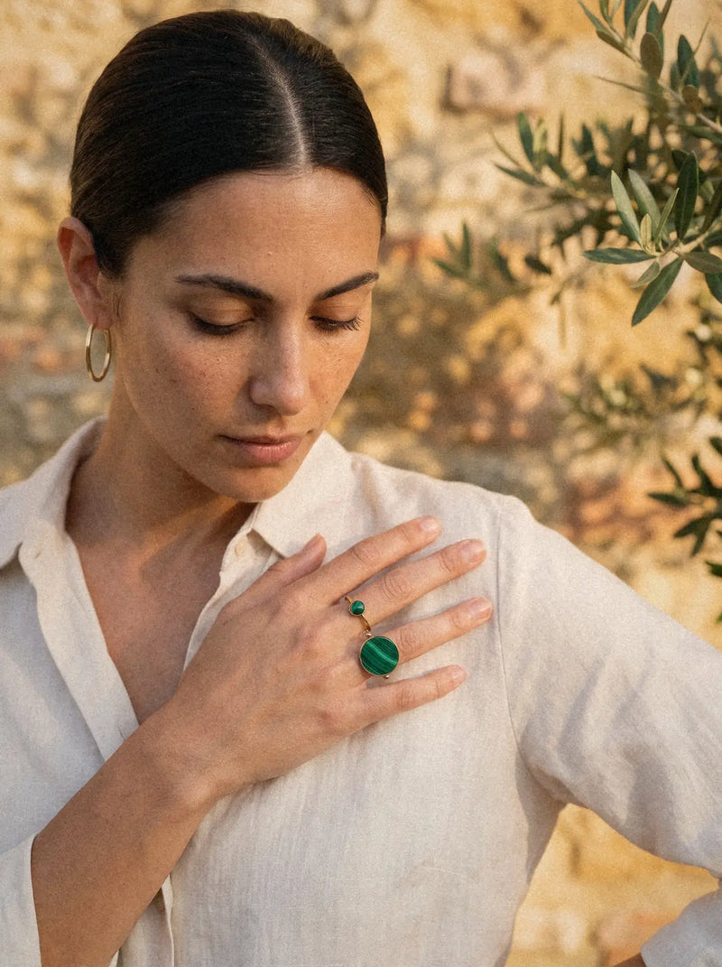 Bague Aura - Malachite porté