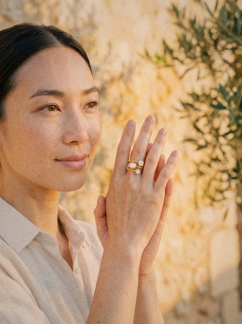 Bague Trio - Nacre Blanche porté