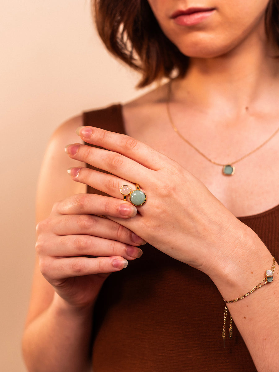 Bague Dual - Aventurine Verte et Quartz Rose