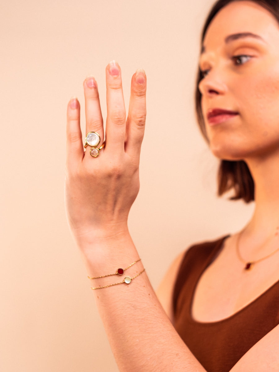 Bague Dual – Nacre blanche & Pierre de lune