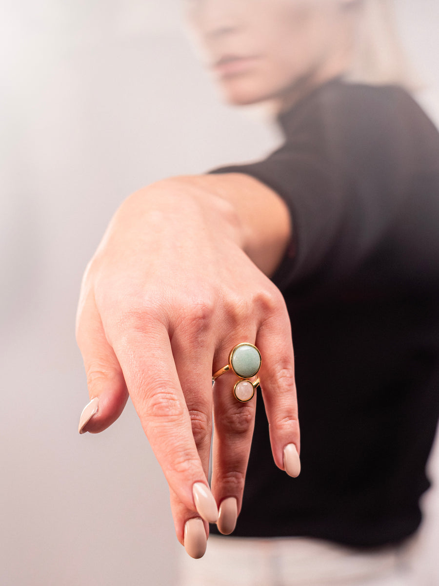 Bague Dual - Aventurine Verte et Quartz Rose