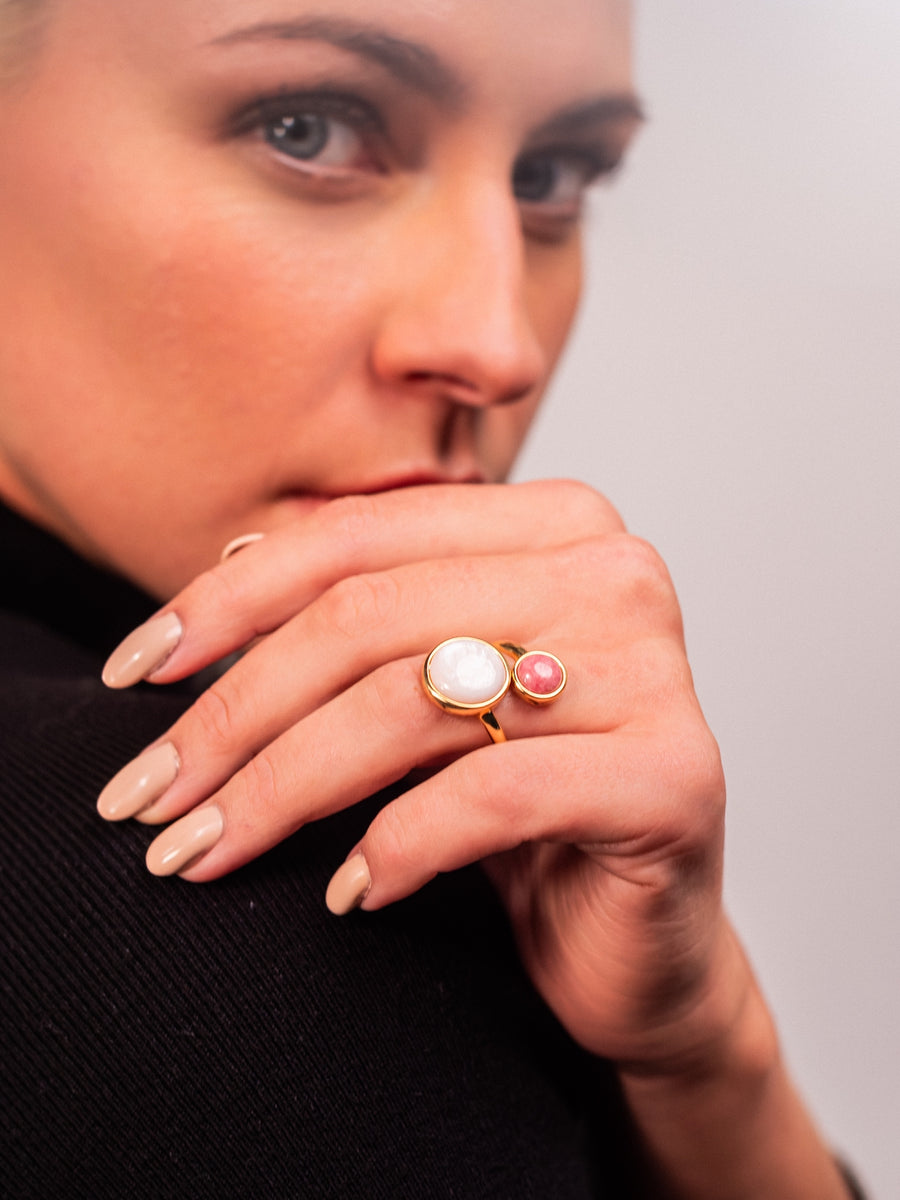 Bague Dual – Rhodonite et Nacre Rose