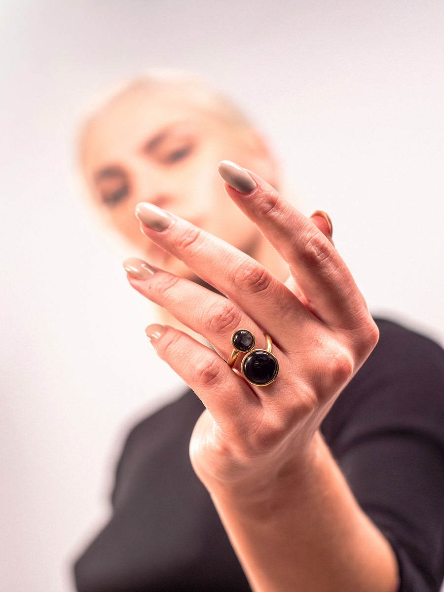 Bague Dual – Onyx Noir et Nacre Grise