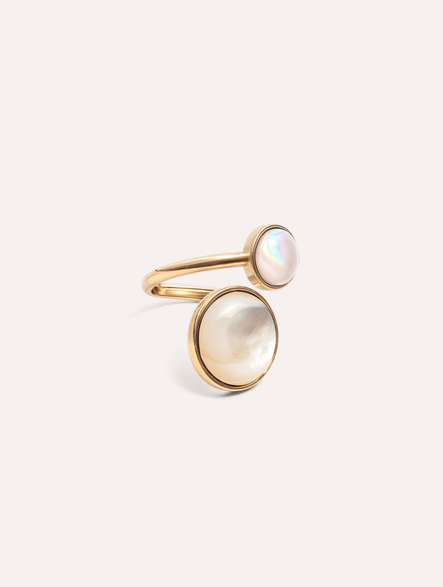 Bague Dual – Nacre blanche & Pierre de lune