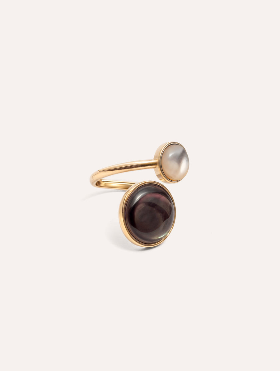 Bague Dual – Nacre blanche & Pierre de lune