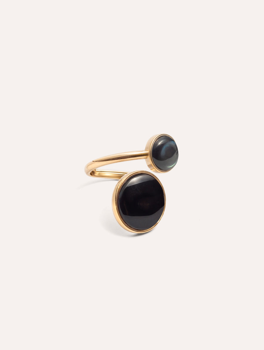 Bague Dual – Onyx Noir et Nacre Grise