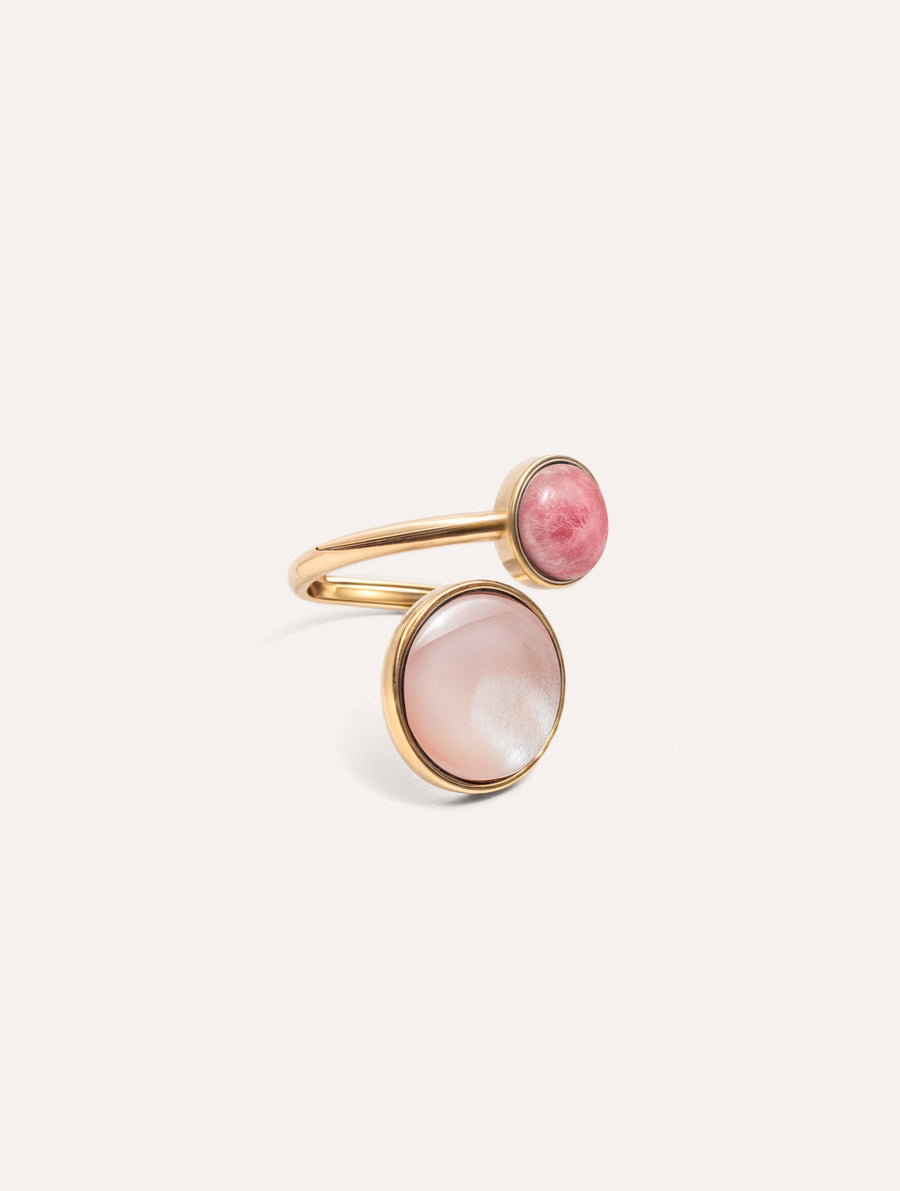 Bague Dual – Rhodonite et Nacre Rose