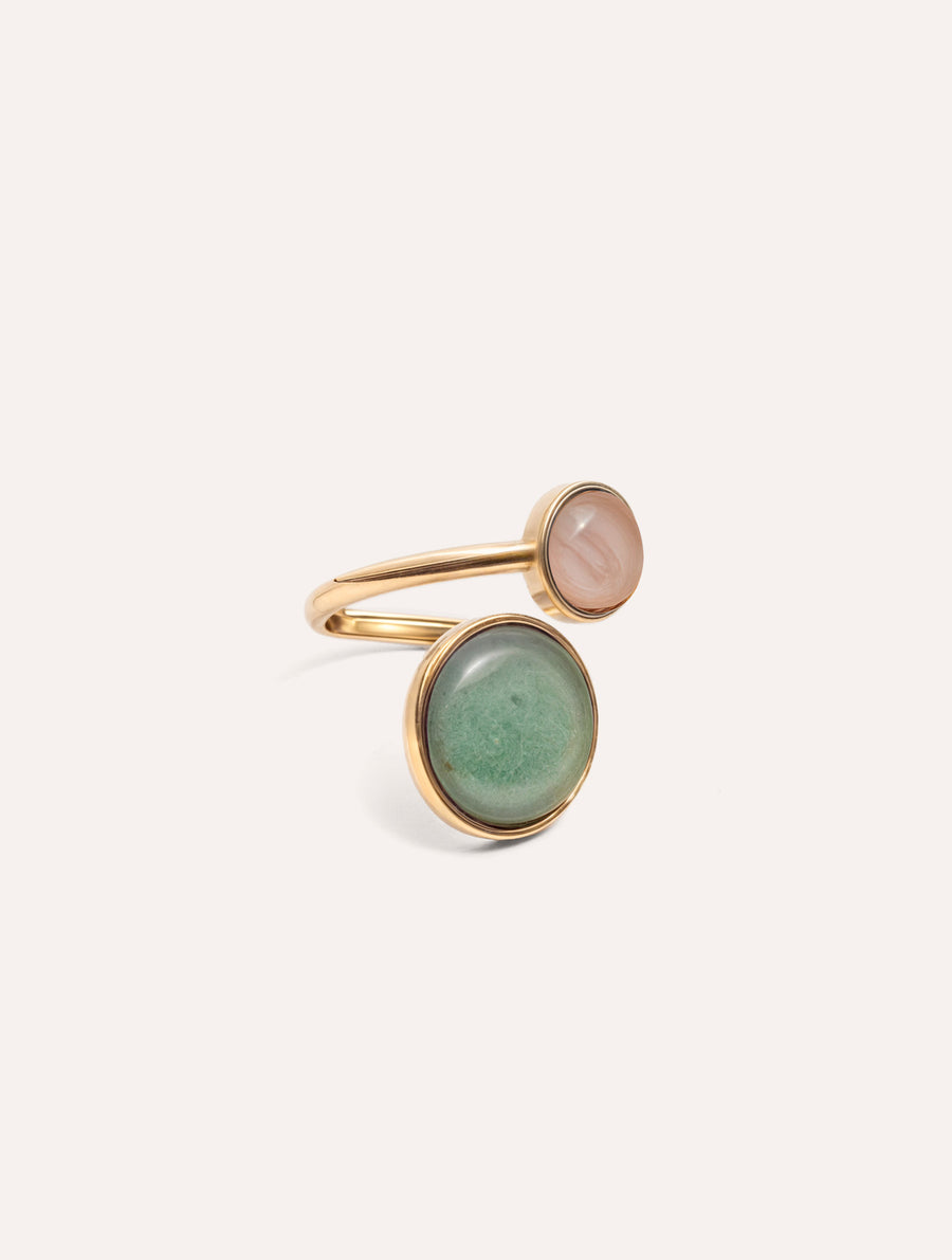 Bague Dual - Aventurine Verte et Quartz Rose