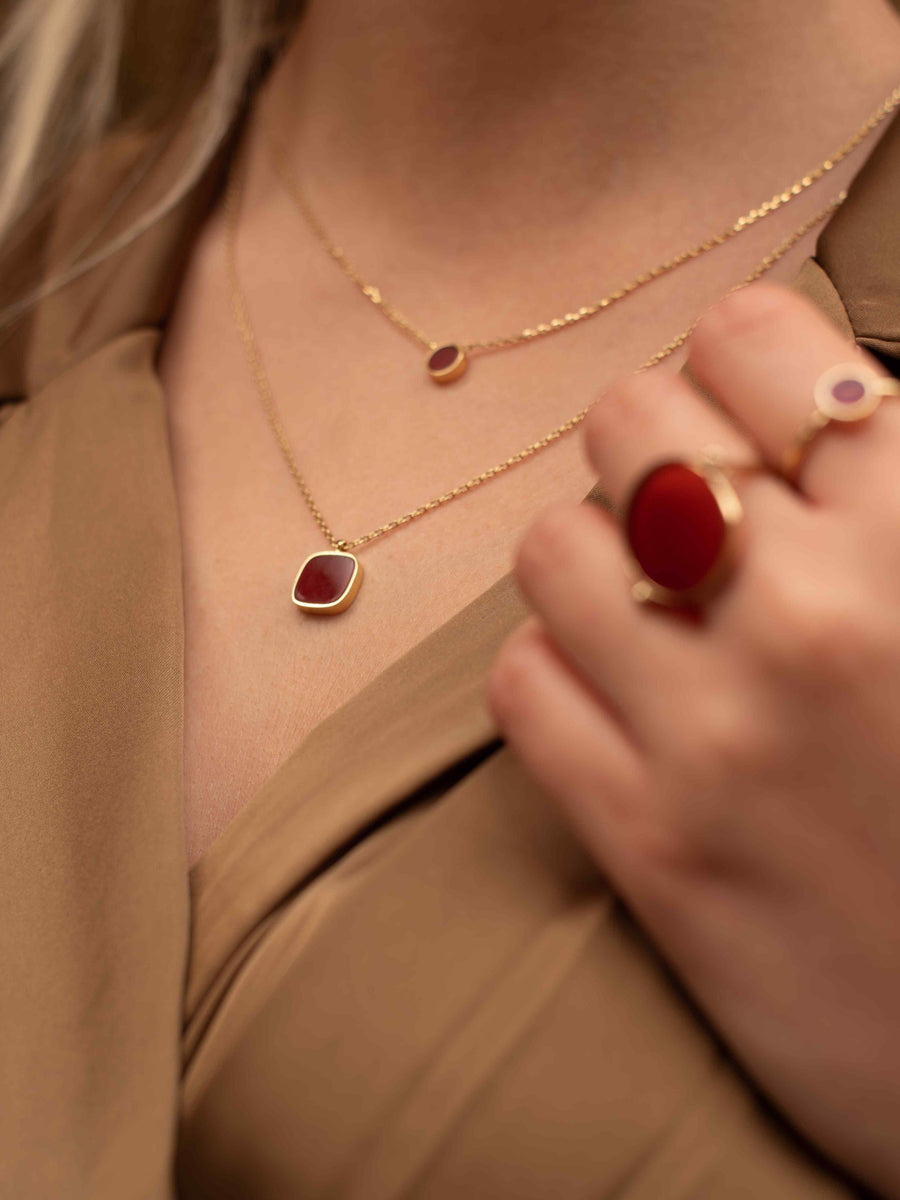 Photo Collier long Muse - Agate rouge - Variante 2