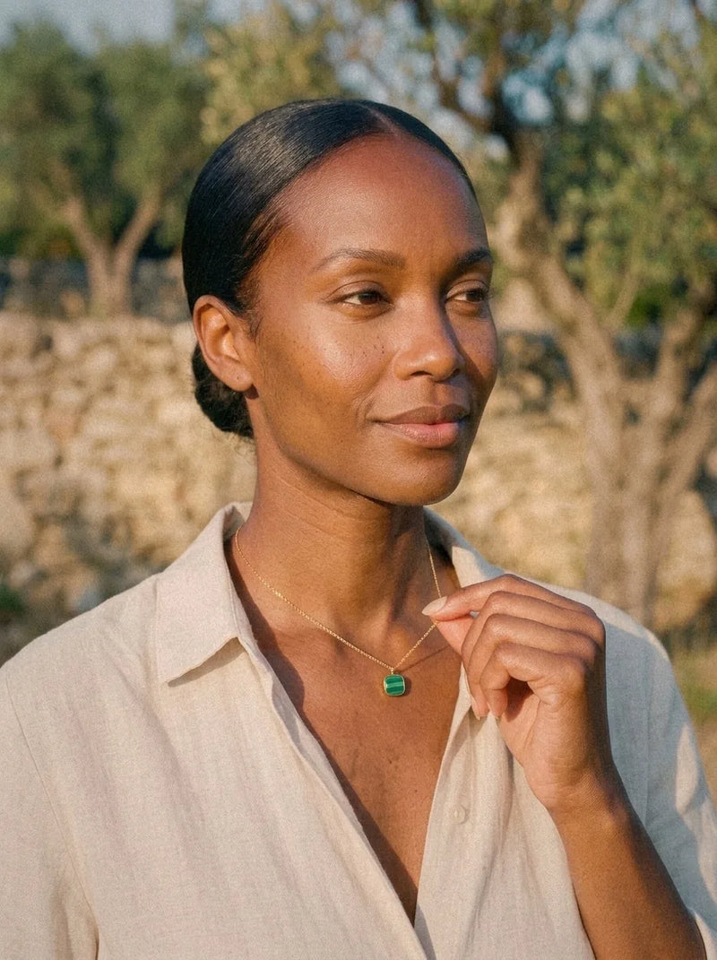 Collier Muse - Malachite porté