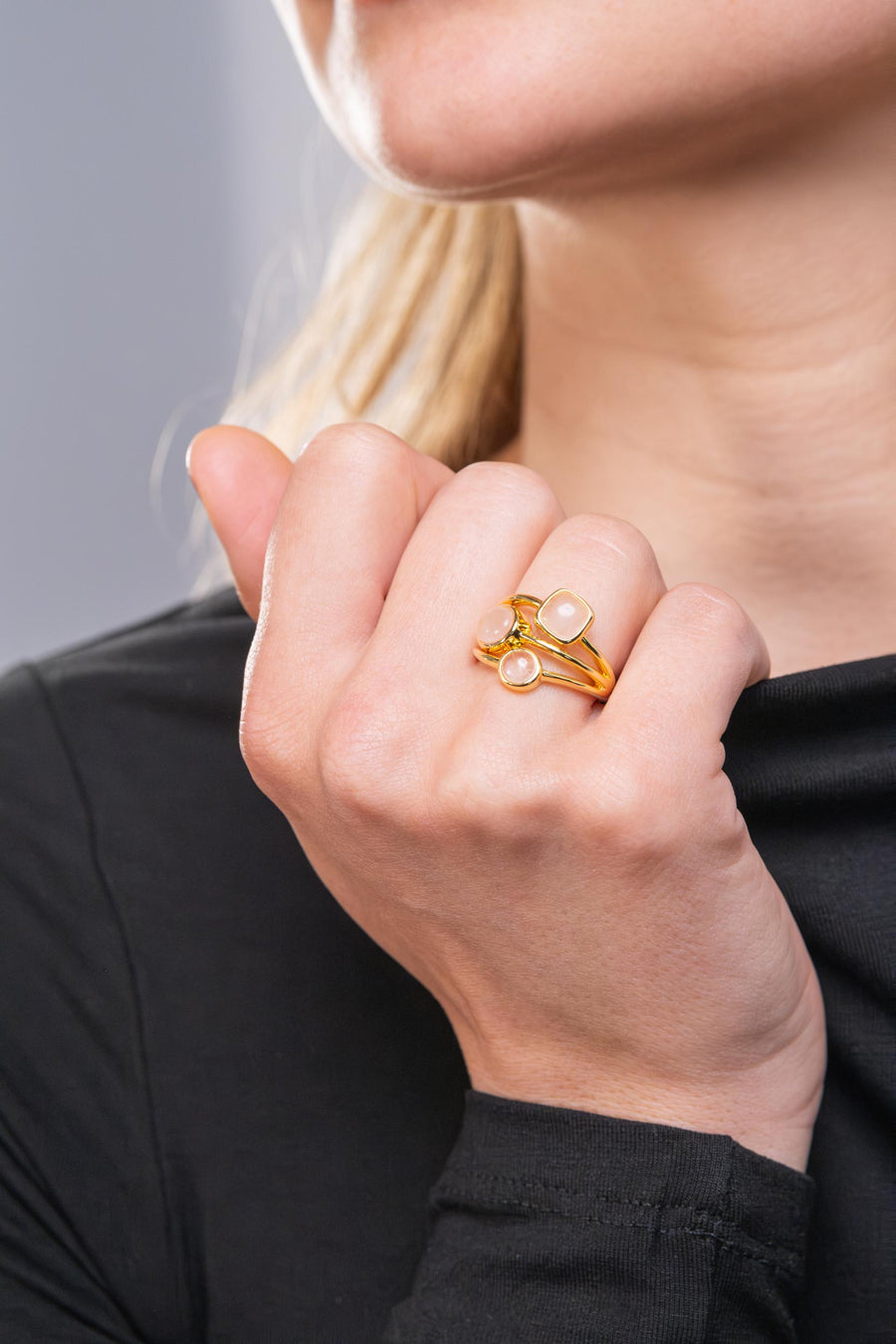 Photo Bague Trio - Quartz rose - Variante 7