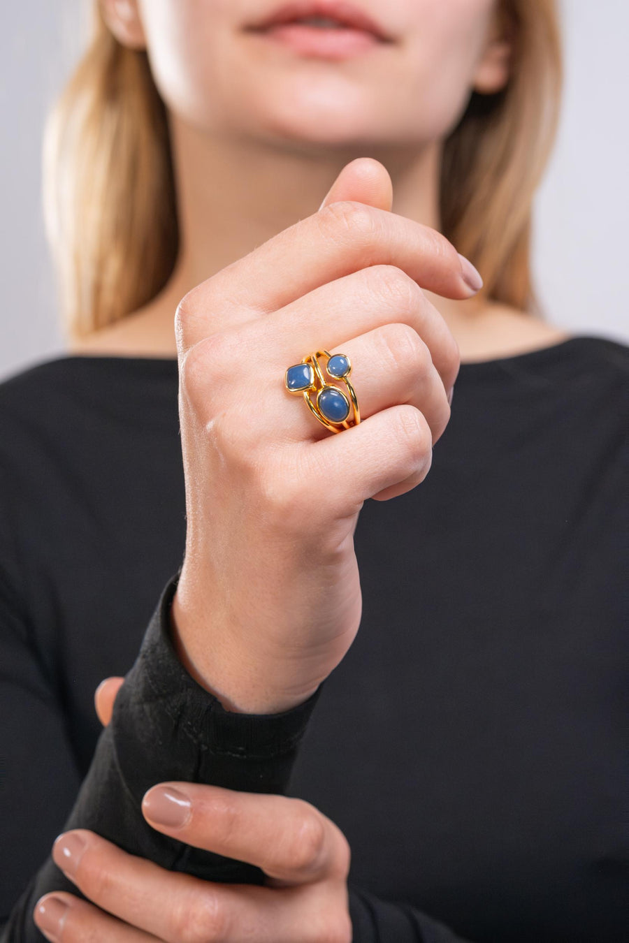 Photo Bague Trio - Aventurine bleue - Variante 5