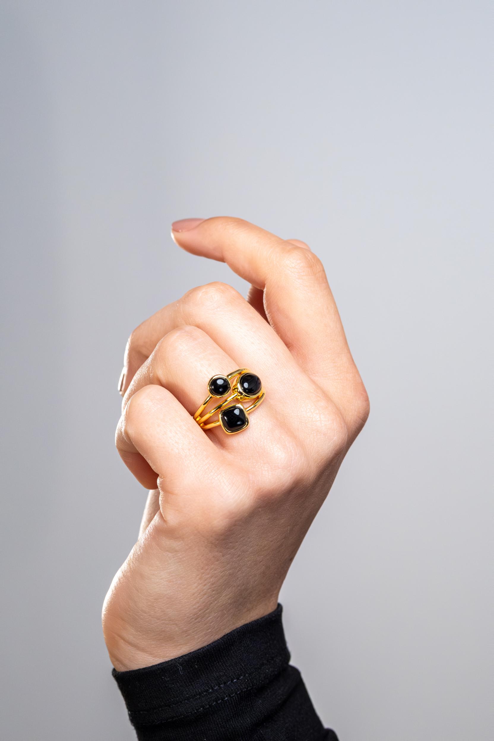 Bague Obsidienne noire - Trio - Les Gemmettes