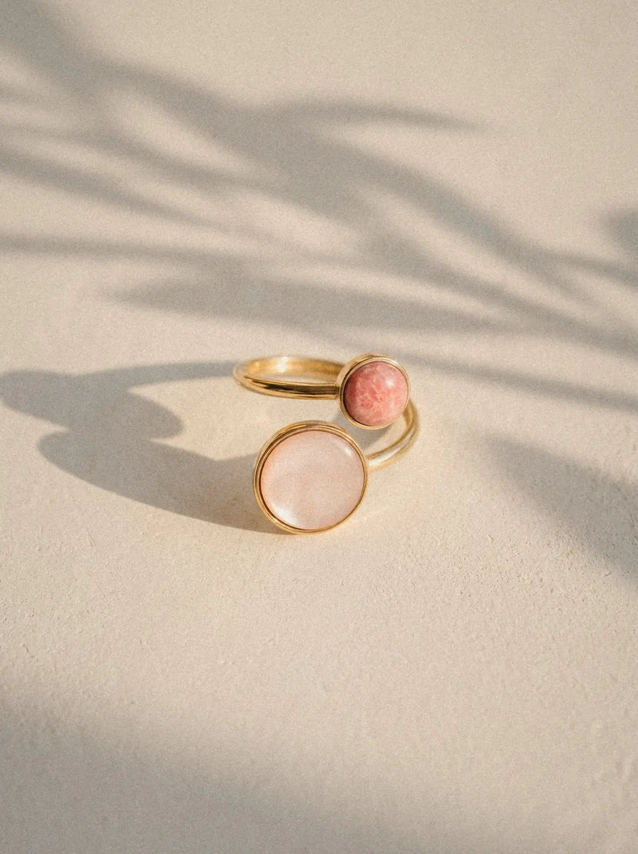 Bague Dual – Rhodonite et Nacre Rose