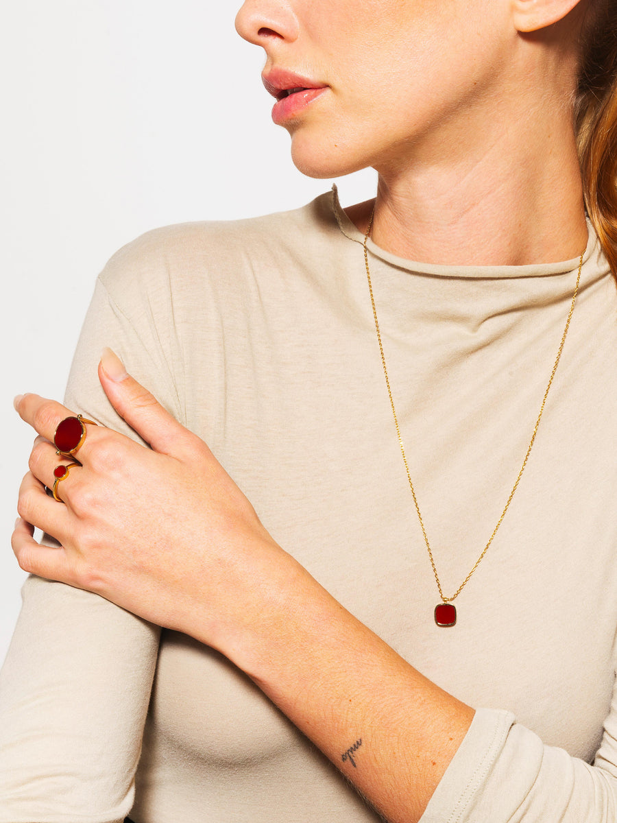 Photo Collier long Muse - Agate rouge - Variante 1